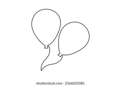 Balloon continuous single line art and birthday celebration isolated outline  vector illustration