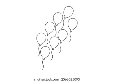 Balloon continuous single line art and birthday celebration isolated outline  vector illustration