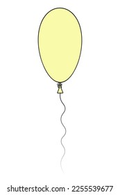 Balloon. A cute inflatable decoration for any occasion. Color vector illustration. Yellow rubber ball tied with thread. Cartoon style. Isolated background. Idea for web design, invitations, postcards.