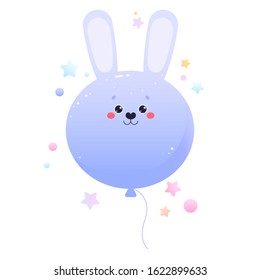 Balloon Cute Kawaii Hare; Rabbit. Animal isolated on a white background. Vector illustration