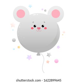 Balloon Cute Kawaii Mouse, Rat. Animal isolated on a white background. Vector illustration
