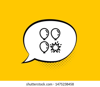 Balloon dart line icon. Comic speech bubble. Amusement park sign. Pop the balloon symbol. Yellow background with chat bubble. Balloon dart icon. Colorful banner. Vector