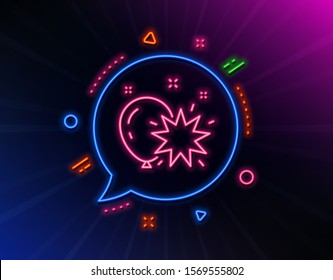 Balloon dart line icon. Neon laser lights. Amusement park sign. Pop the balloon symbol. Glow laser speech bubble. Neon lights chat bubble. Banner badge with balloon dart icon. Vector