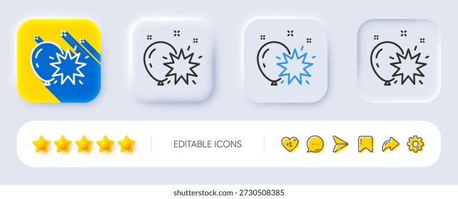Icono de línea de dardo de globo. Neumórfico, Sombra plana, Botones 3D. Señal del parque de atracciones. Pop el símbolo del globo. Icono de dardo de globo de línea. Iconos de redes sociales. Vector