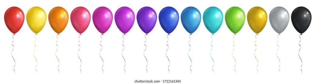 Balloon, different colors, big realistic set. Vector EPS 10.