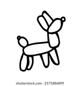 Balloon dog  in doodle style isolated on white background. Signature icon. Vector outline illustration. Can be used as icon or symbol. Decoration element. Hand drawn black sketch.