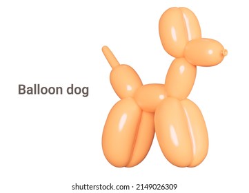 Balloon dog. Orange balloon in the shape of a puppy. Isolated 3d object on a transparent background