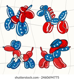 balloon dog retro 4th of July, groovy retro 4th of july, groovy easter, Dog cartoon 4th of July day , independence Day, 90s Groovy 4th of July retro clipart, independence day, 70's retro American