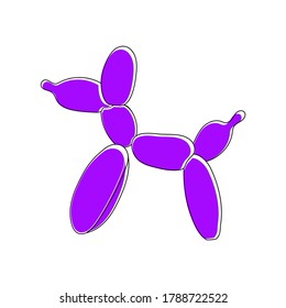 Ilustración vectorial de perro globo. Icono morado dibujado a mano del juguete de fiesta para niños.