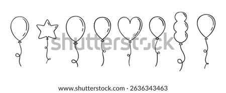Balloon doodle hand drawn icon set. Outline drawing balloon line clipart symbol collection. Vector illustration