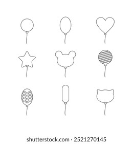 Balloon doodle line sign icon collection. outline style. isolated illustration