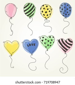 balloon doodle with watercolor vector