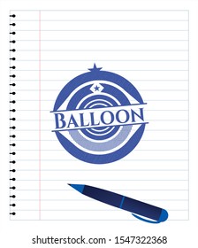Balloon emblem drawn with pen. Blue ink. Vector Illustration. Detailed.