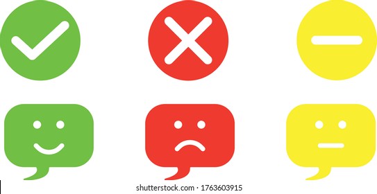 balloon with face, speech bubble with emoticon face icon with tick signs for web, app, software use - satisfaction, customer service, concept