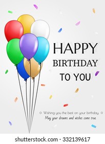 balloon with falling confetti and happy birthday