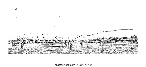 Balloon Fiesta of Albuquerque City in New Mexico. Hand drawn sketch illustration in vector.