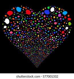Balloon fireworks with heart shape. Vector illustration style is flat bright multicolored iconic symbols on a black background. Object salute done from confetti pictograms.