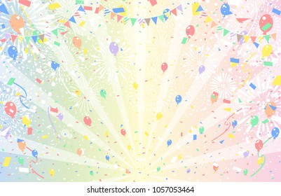 Balloon and fireworks and rainbow background