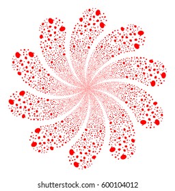 Balloon fireworks swirl flower with ten petals. Vector illustration style is flat red scattered symbols. Object twirl made from random pictographs.