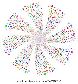 Balloon fireworks swirl rotation. Vector illustration style is flat bright multicolored iconic symbols on a white background. Object whirlpool done from random pictograms.