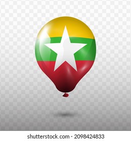 Balloon Flag of Myanmar with transparent background (PNG), Vector Illustration.