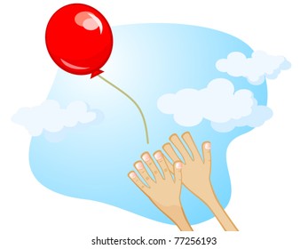 Balloon flies away from his hands. Vector cartoon drawing.