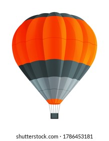 Balloon for flights. Hot air balloon isolated on white background. Flying in the clouds on a color aerostat. Beautiful air flying hot apparatus. Red, black and grey stripes aerostat. Flat image