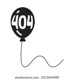 Balloon floating vector bw empty state illustration. Editable 404 not found page for UX, UI design. Birthday party isolated flat monochromatic object on white. Error flash message for website, app