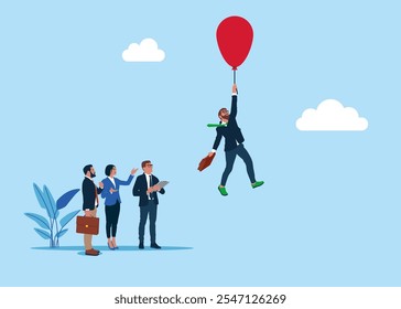 Balloon floats higher. High global inflation. FED interest rate hike. floating interest. Inflation high up. Grow chart up increase profit sales and investment. Flat vector illustration.