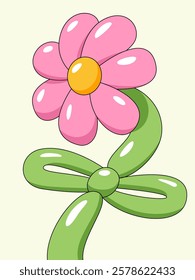 Balloon Flower: A whimsical, cheerful balloon animal shaped like a flower, with pink petals, a yellow center, and green leaves. This vibrant.