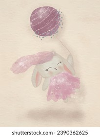 Balloon fly cartoon watercolor art