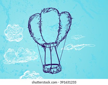 balloon flying in the air, clouds and blue sky