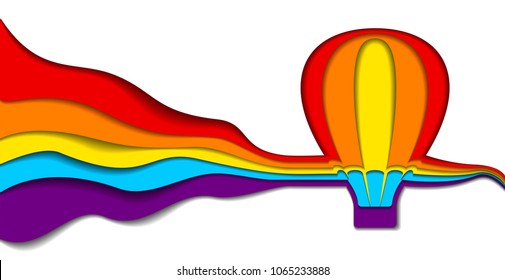 Balloon flying on a rainbow, made of colored paper by the method of overlay