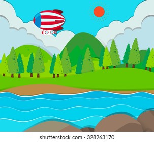Ballon, der über der Flussgrafik fliegt