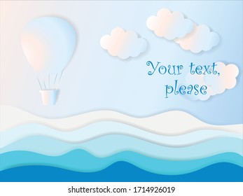 balloon flying over water - vector illustration in paper cut-out style, eps