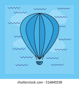 Balloon flying in the sky among the clouds. Aerostat. Vector illustration.