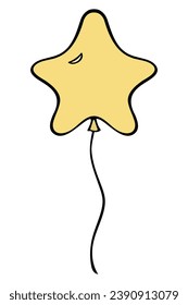 Balloon in the form of a golden star. Nice decoration for the holiday. Color vector illustration. Yellow foil balloon tied with thread. Cartoon style. Isolated background. Idea for web design