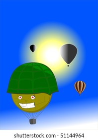 Balloon in form of a head in a green helmet