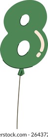Um balão na forma do número oito com uma corda, desenhado em um estilo divertido. O balão numérico tem uma aparência caricatural com um toque caprichoso. Ilustração de vetor de desenhos animados.