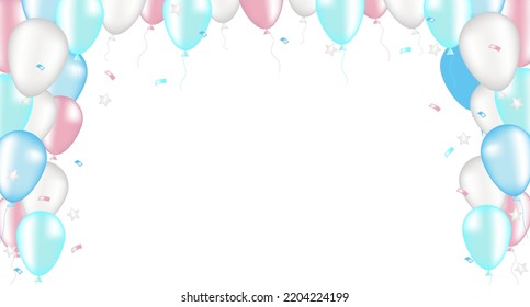 Marco de globo con confeti y serpentina. Ilustración vectorial para tarjeta, fiesta, diseño, volante, cartel, decoración, banner