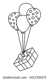 balloon with gift box in black and white