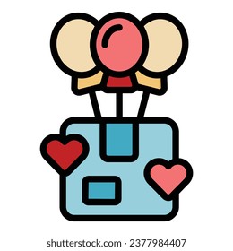 Balloon gift box icon outline vector. Blood support. Share give color flat