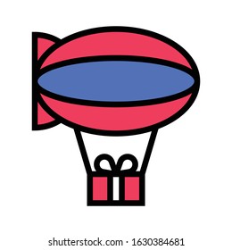 Balloon with Gift box vector illustration, filled design icon