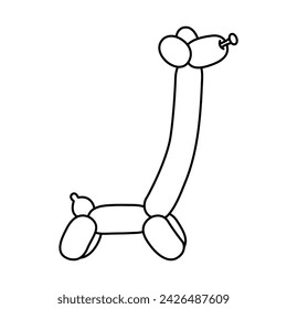 Balloon Giraffe. Animal balloon toy. Giraffe shaped gift for children at surprise birthday party in linear style. Anniversary, holiday, happiness concept. Vector illustration in outline style