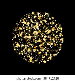 balloon of a lot gold stars on a black background. suitable as a background for advertising gold jewelry or greeting cards and posters