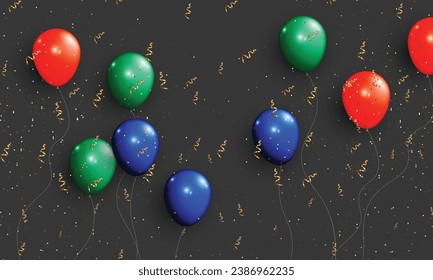 Balloon with golden confetti and glitter. Vector illustration.