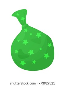Balloon of green color with stars pattern, decoration element with print of celestial bodies, vector illustration isolated on white background