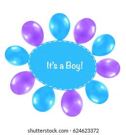 Balloon greeting card It's a boy vector illustration isolated on white.
