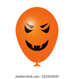 A Balloon For Halloween. Realistic Orange Ball With A Sinister Face.