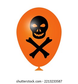 A balloon for Halloween. Realistic orange ball with skull and bones.